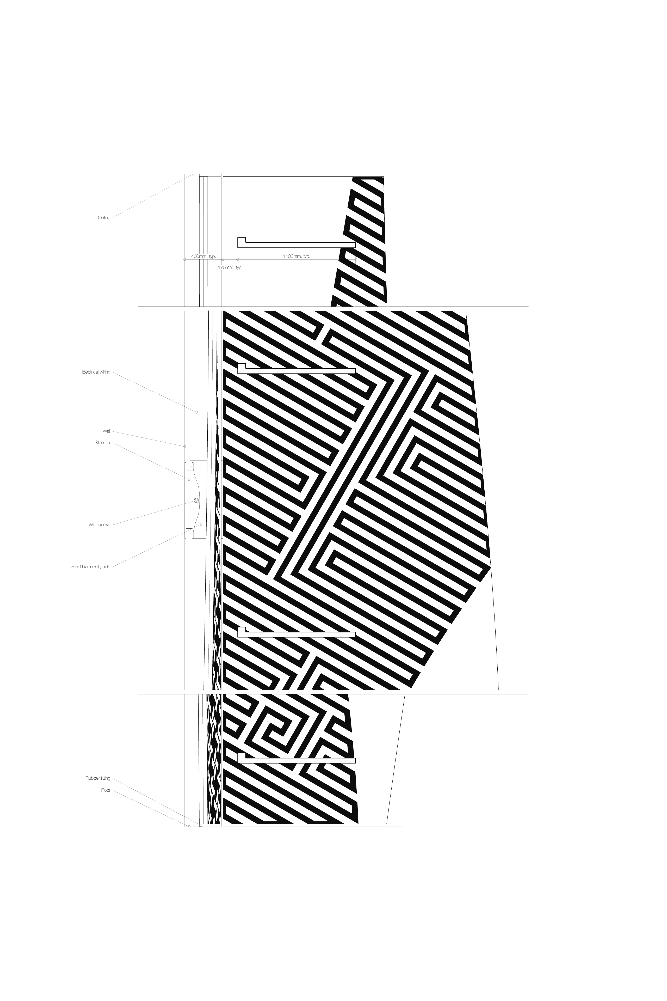 Technical Wall Section Drawing Detailing Fabrication Components, Volta, An Investigation of Perceptual Dissonance via Disjunct Pattern and Shape, J.Travis Bennett Russett